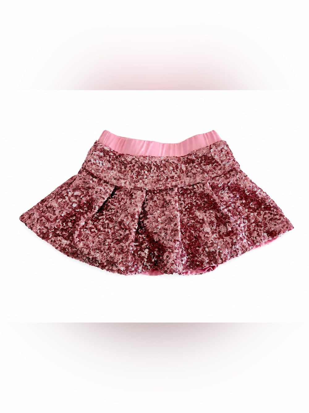 Azarhia Girls Shimmering Pink Sequin Flare Skirt with Elastic Waist